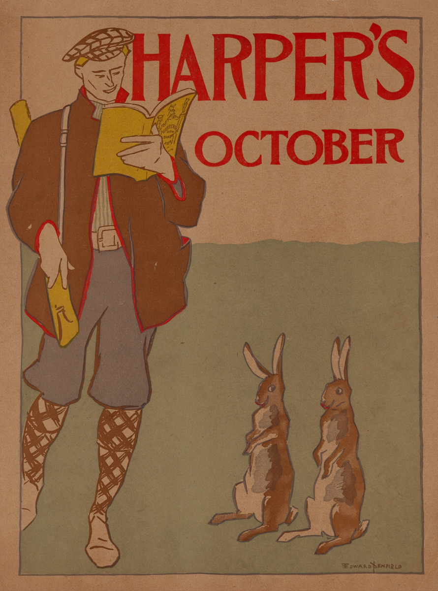 Harper's October 1895 Rabbit Hunter Original Vintage Literary Poster