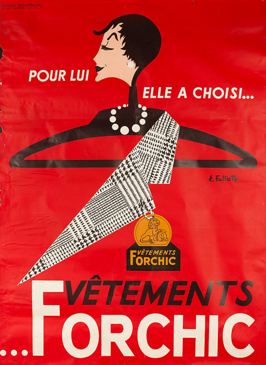 Pour Lui Elle a Choisi  She Chose for Him Forchic Clothes  Original French Advertising Poster