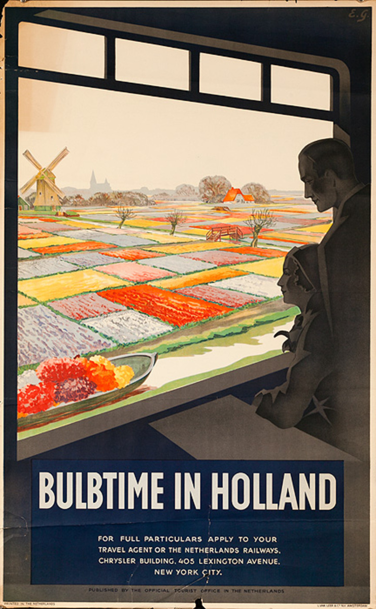 Holland Original Vintage Travel Poster Bulbtime Black