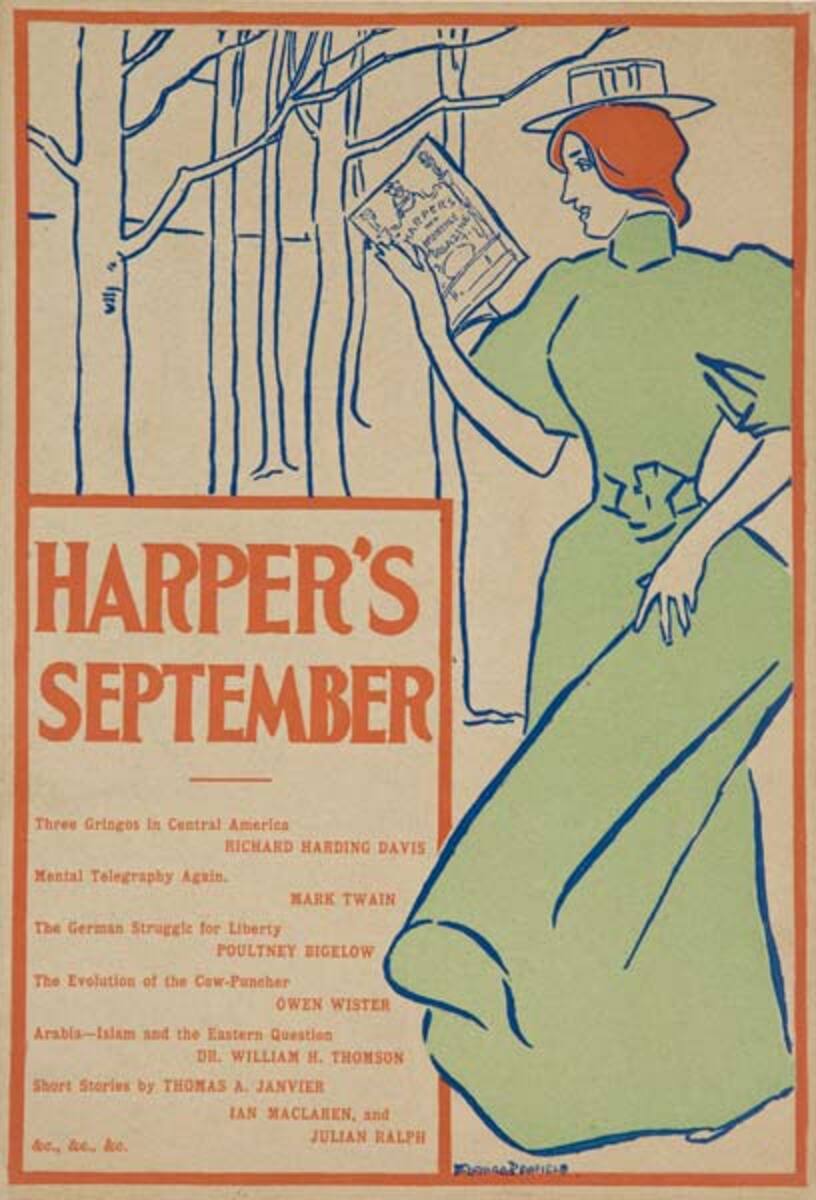 Harper's September 1895 Original American Literary Poster Woman with Red Hair 