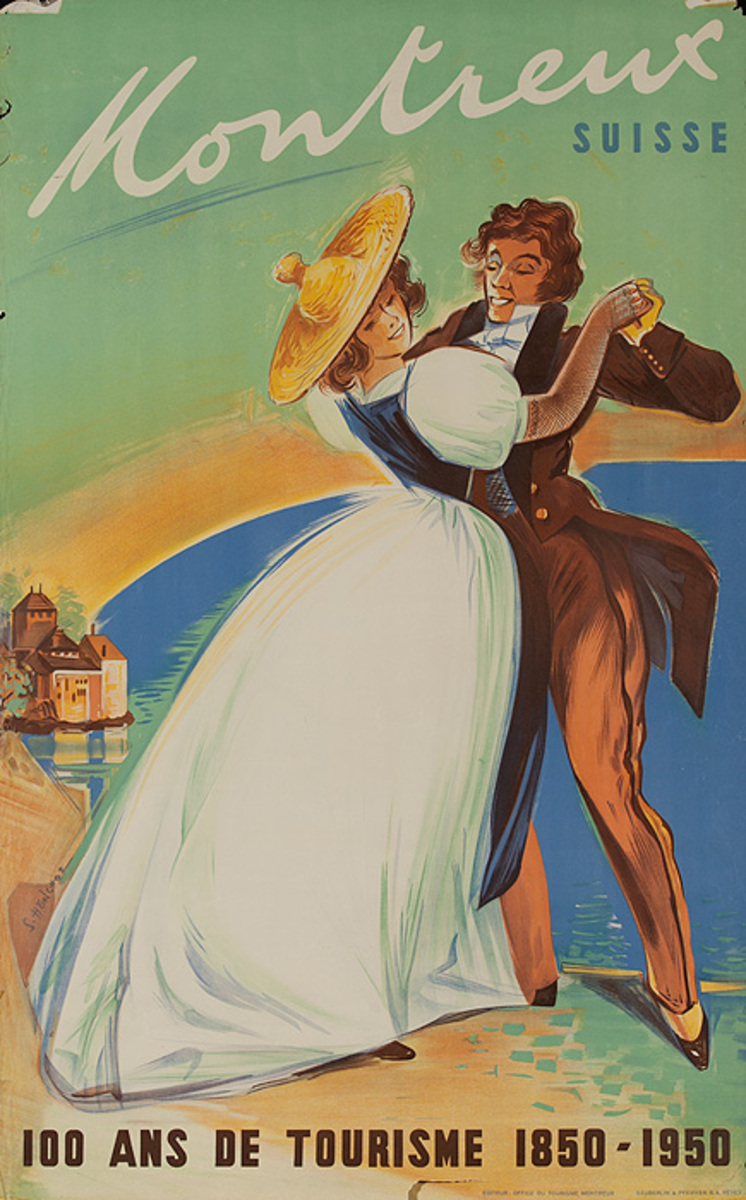 Montreux Switzerland 100 Years of Tourism 1850-1950 Original Travel Poster