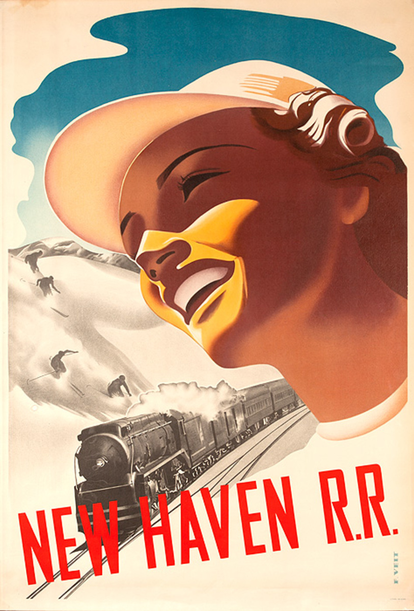 New Haven R. R. Railroad Ski Train Original Travel Poster