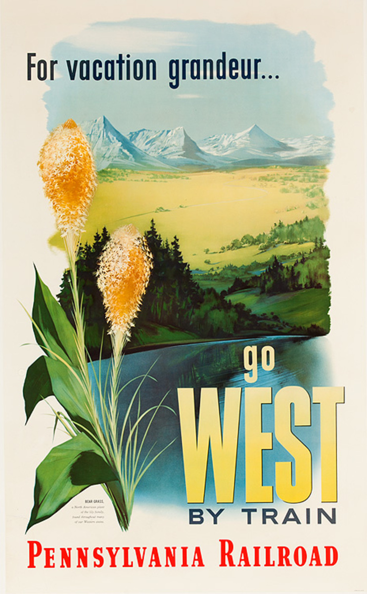 For Vacation Grandeur Go West By Train Original Pennsylvania Railroad Travel Poster