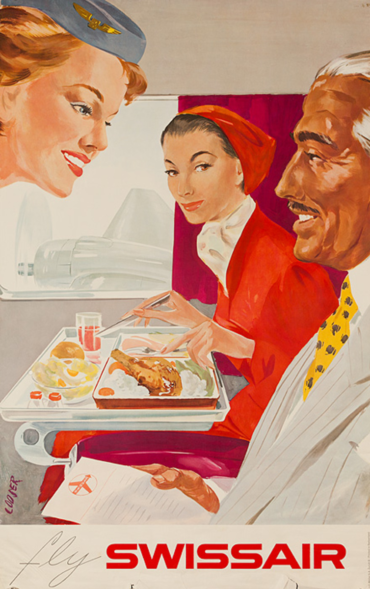 Original Swissair Travel Poster, Inflight Dining