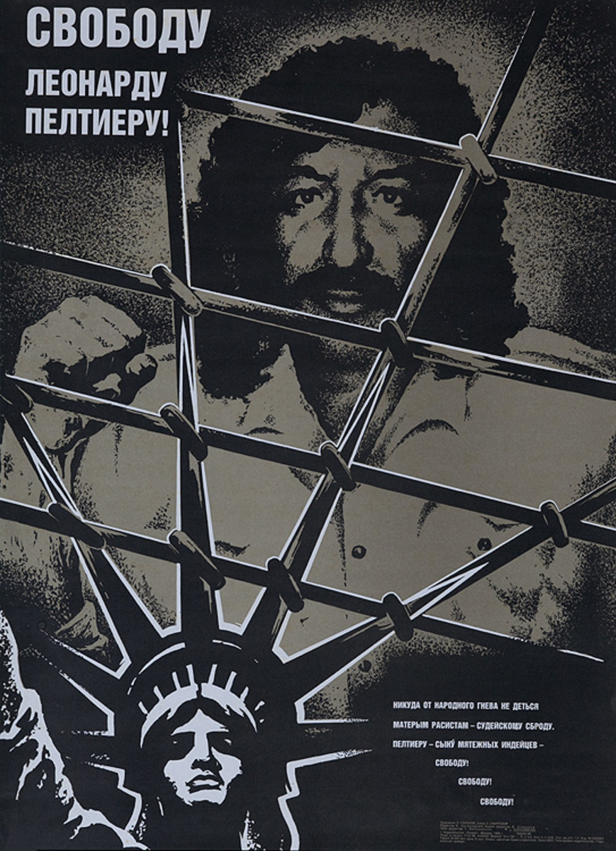 Free Leonard Peltier Original USSR Soviet Union anti-American Protest Poster