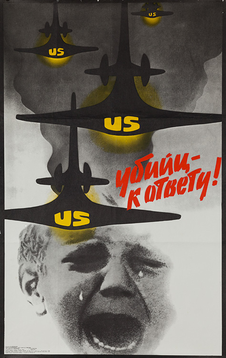 Murders to Answer For Original USSR Soviet Union anti-American Protest Poster