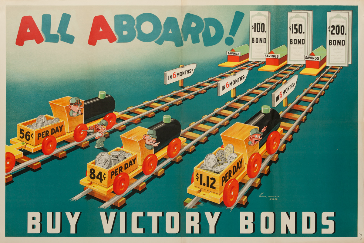 Original WWII Canadian Bond Poster All Aboard! Buy Victory Bonds