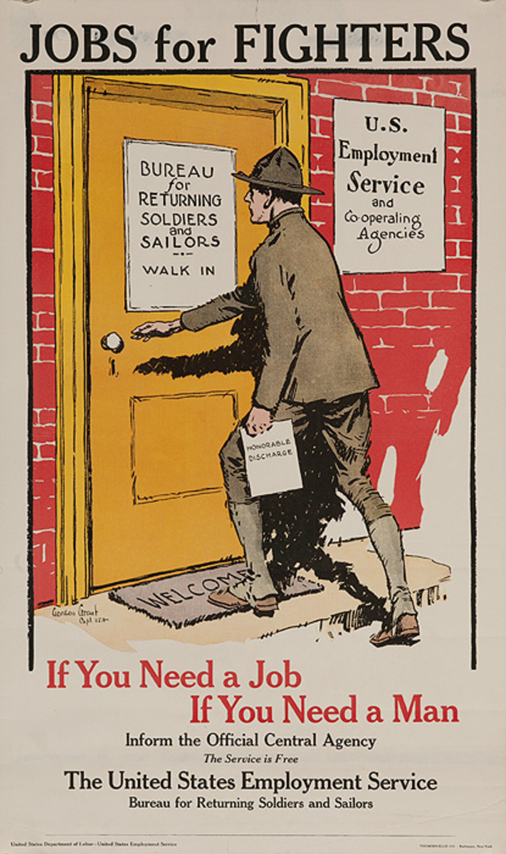 Original Post WWI Veterens Poster Jobs for Fighters