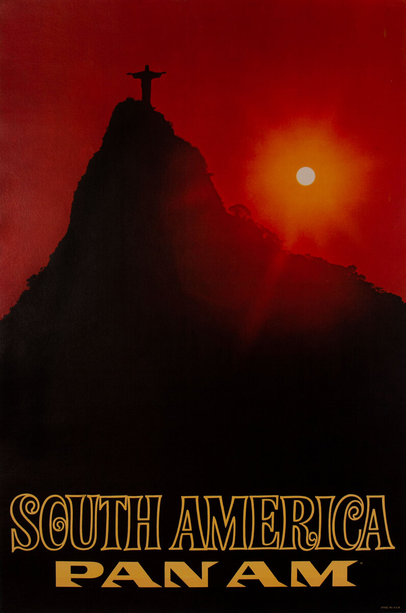 Pan Am Travel Poster Rio Cristo Sunrise Photo