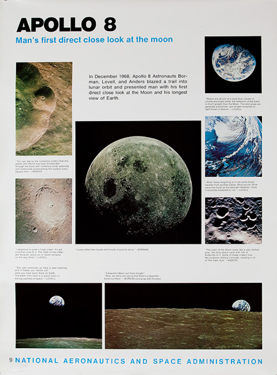 NASA Apollo Program Educational and Science Poster #9 8 Apollo 8 Man's FIrst Direct Close Look at The Moon