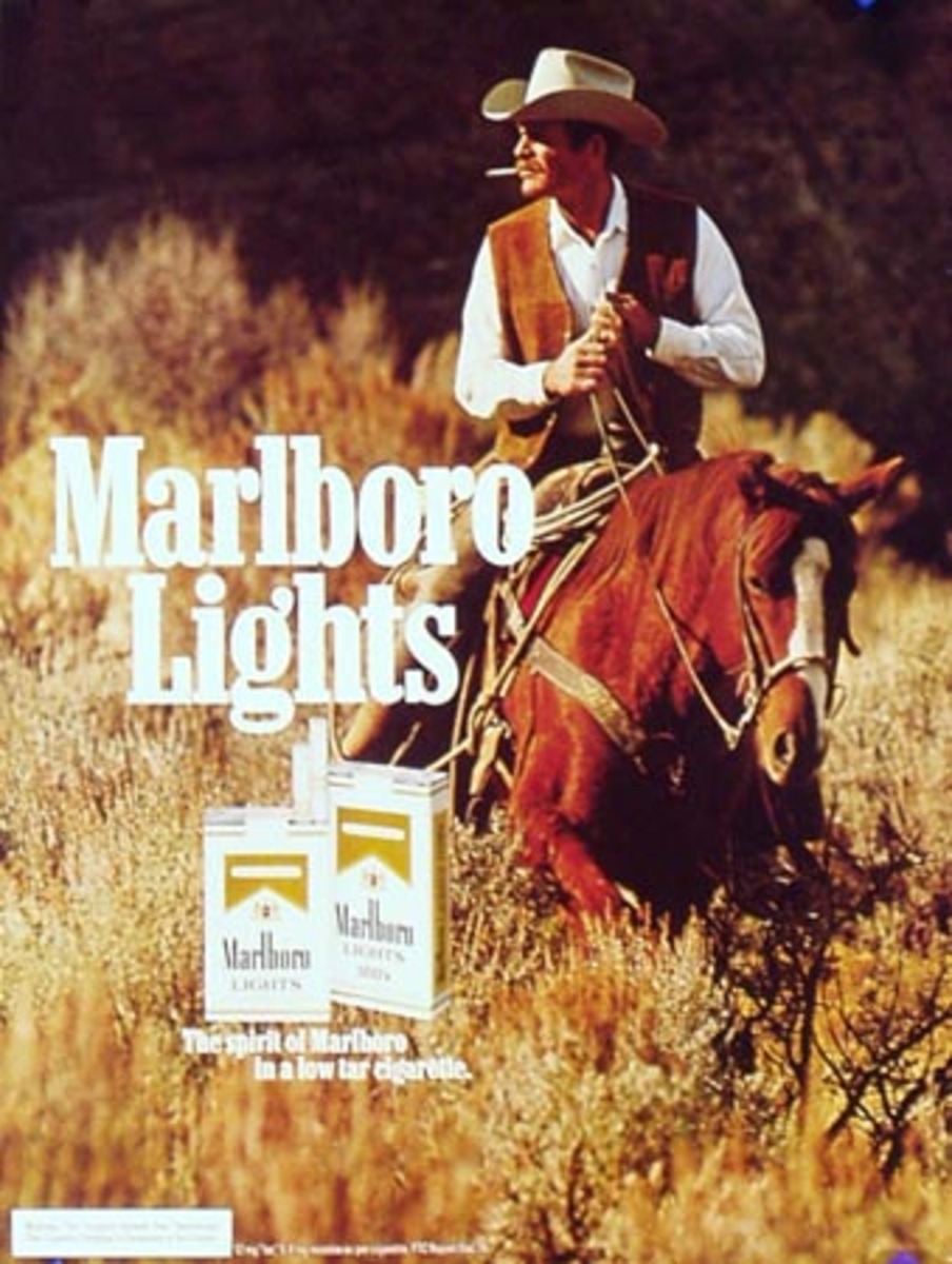 Marlboro Lights Cigarette Cowboy Original Advertising Poster 