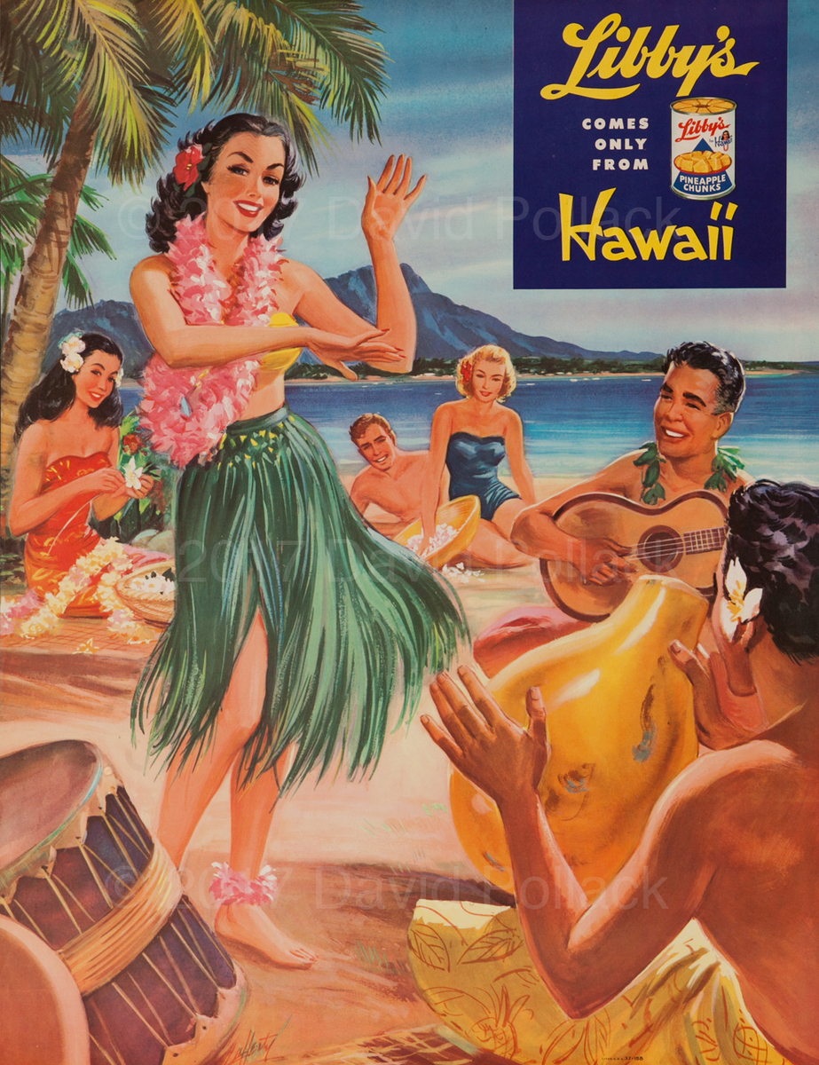 Libby's Hawaii Pineapple Original Advertising Poster Hula Dancer