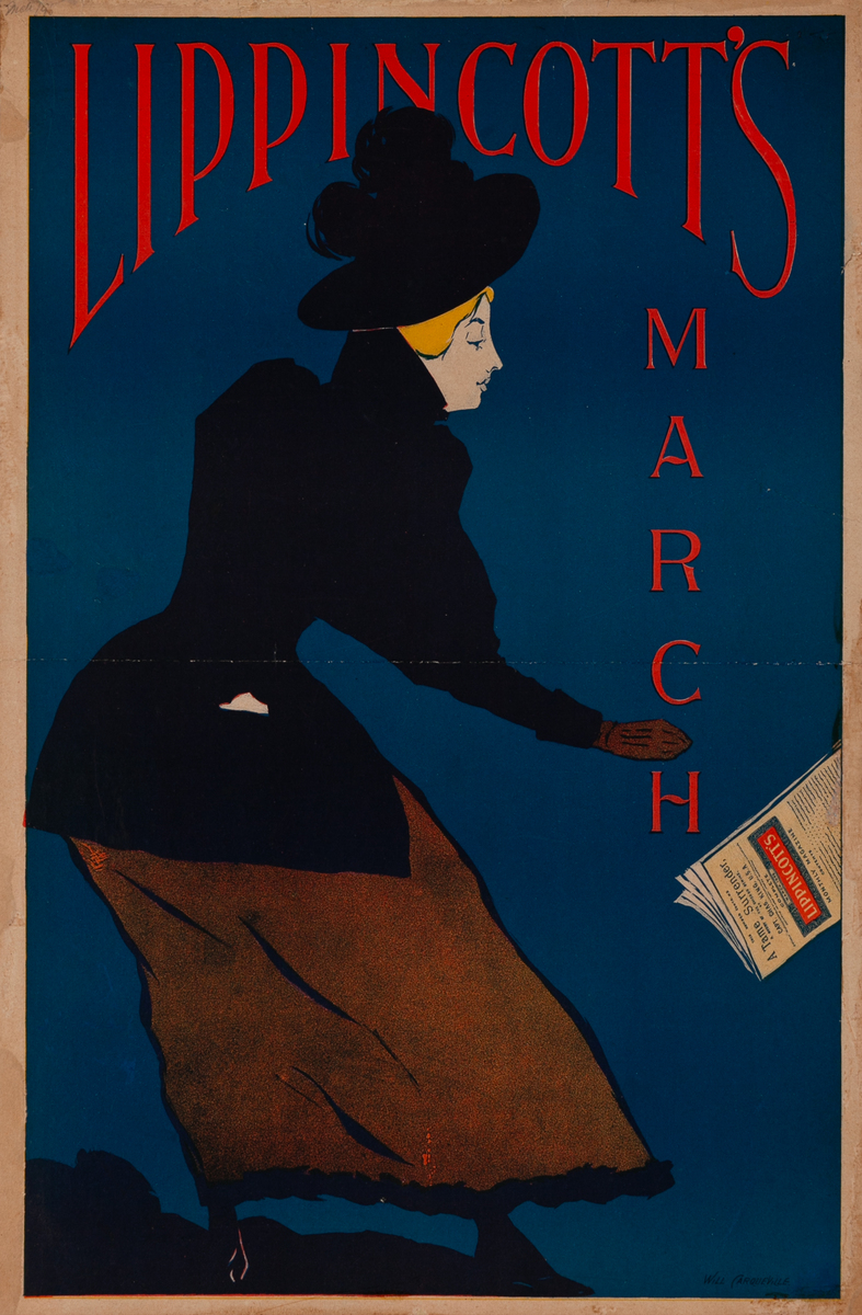 Lippincott's March Original American Literary Magazine Advertising Poster