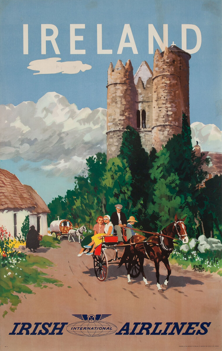 Ireland Irish International Airlines Travel Poster Castle