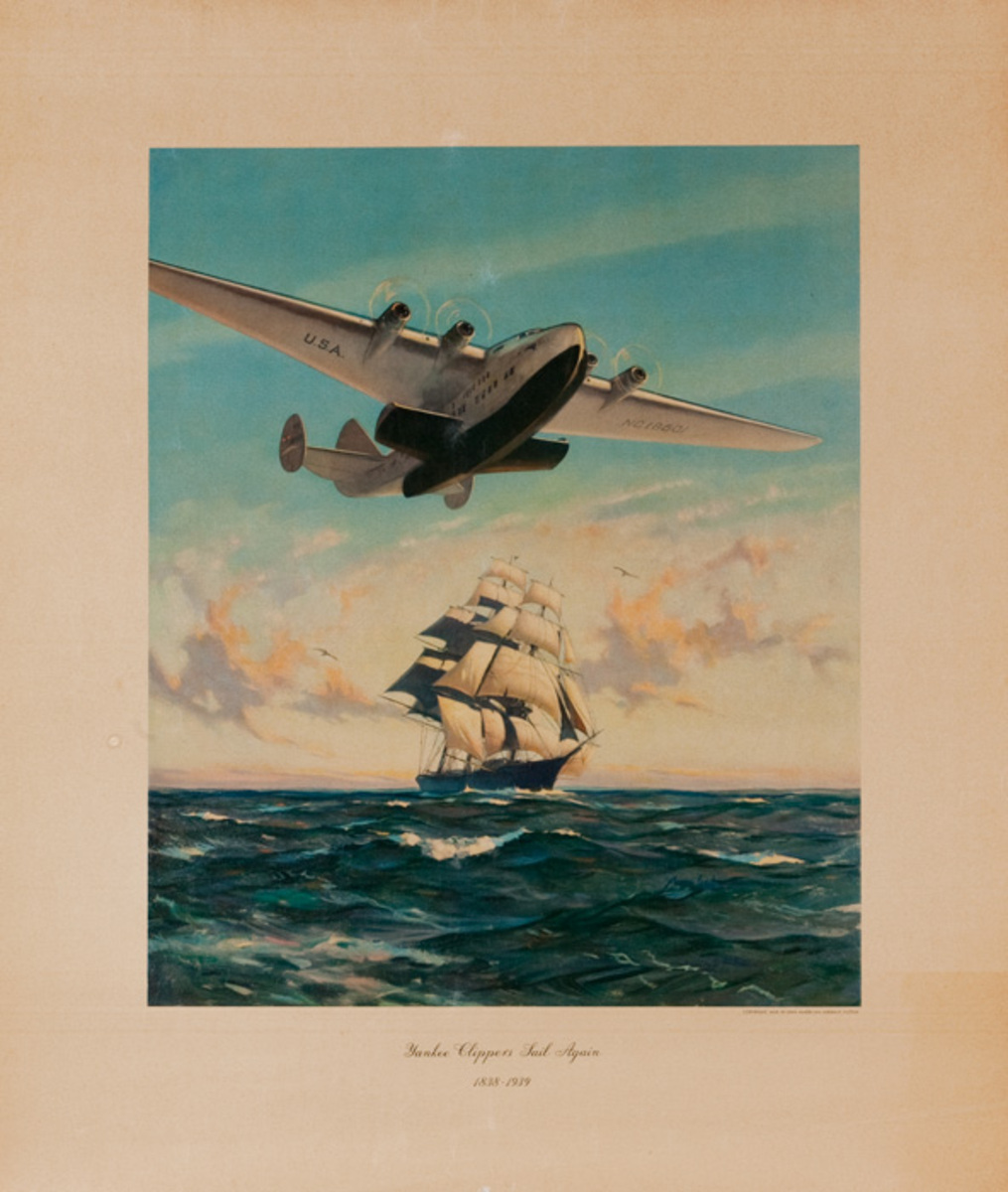 Original Pan Am Poster Yankee Clippers Sail Again 1838-1939