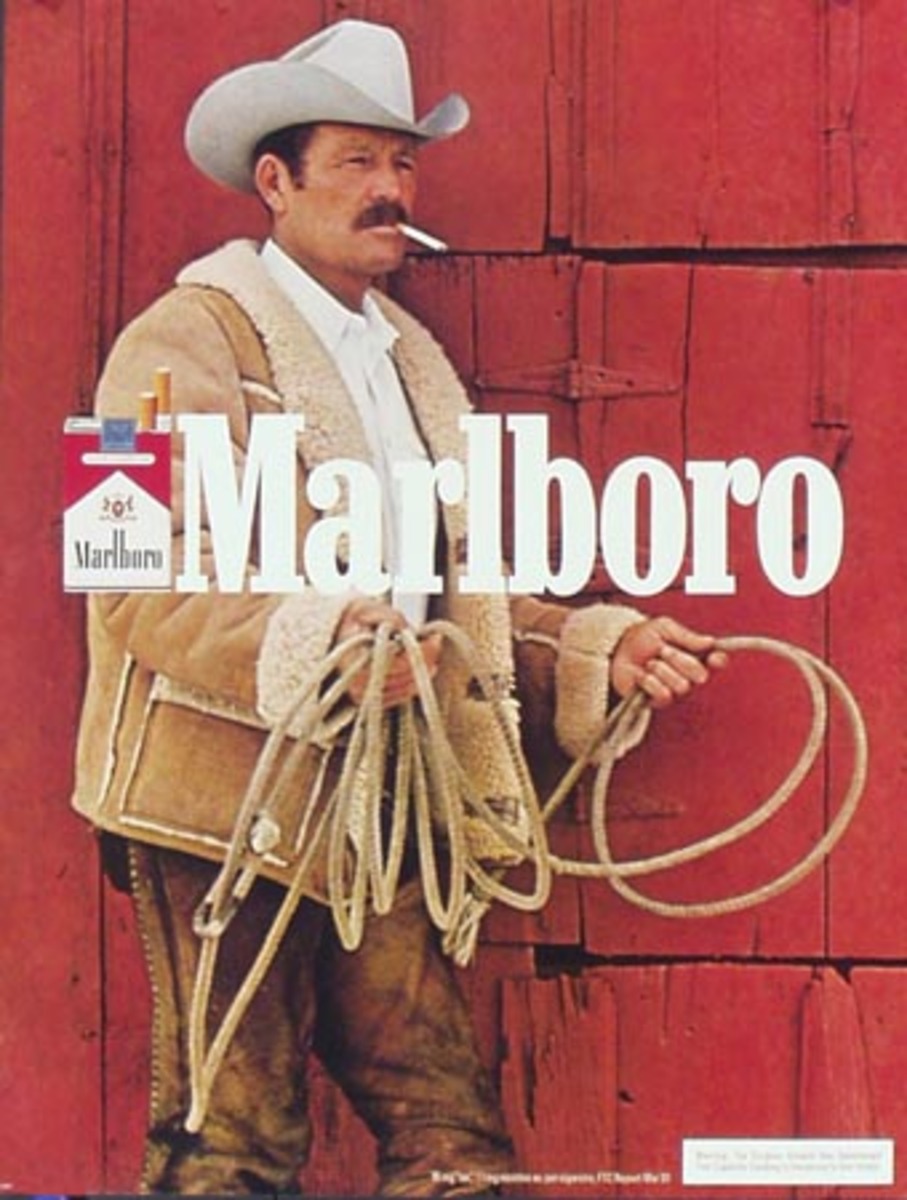 Marlboro Cigarette Cowboy Original Advertising Poster lariat 