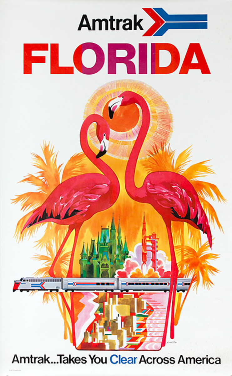 Original Amtrak Takes You Clear Across America Railroad Poster Florida 