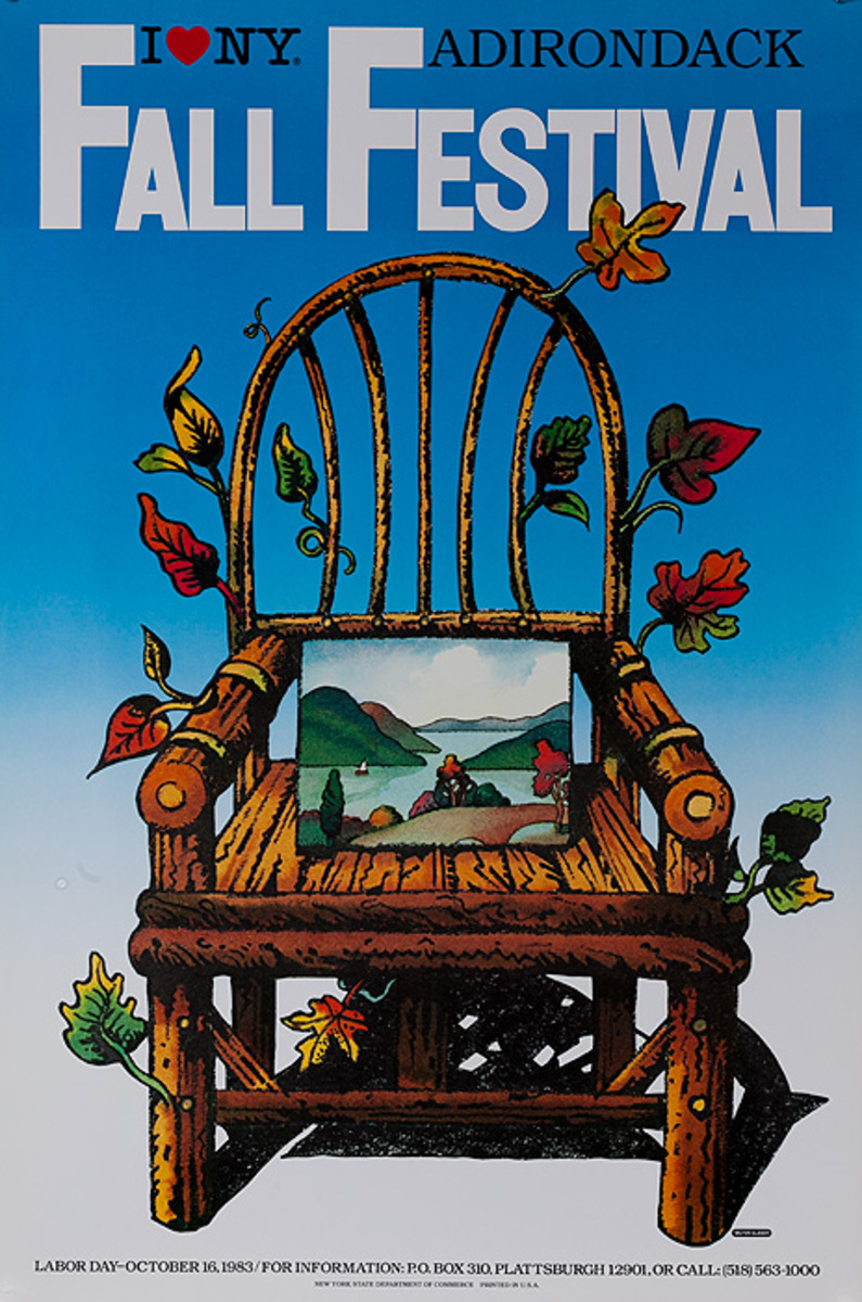 I love New York Fall Festival Original Travel Poster, Adirondack Chair