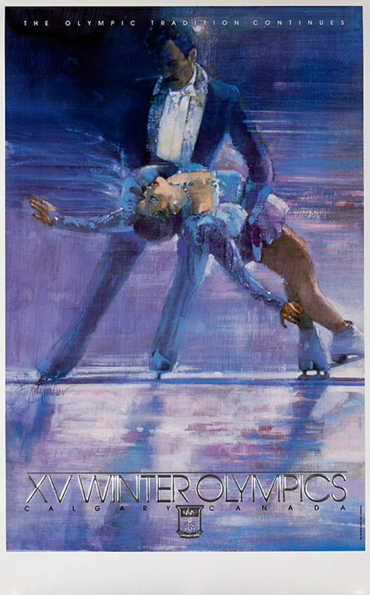 1988 Calgary Canada XV Winter Olympics Poster, Couples Ice Skating