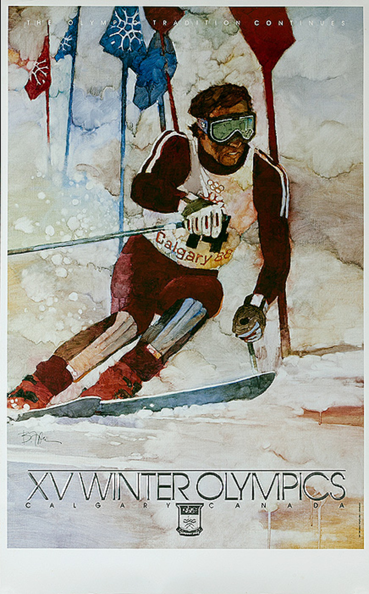 1988 Calgary Canada XV Winter Olympics Poster, Slalom Skiing