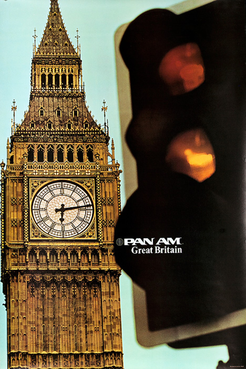 Pan Am Airlines Original Travel Poster Great Britain, Big Ben