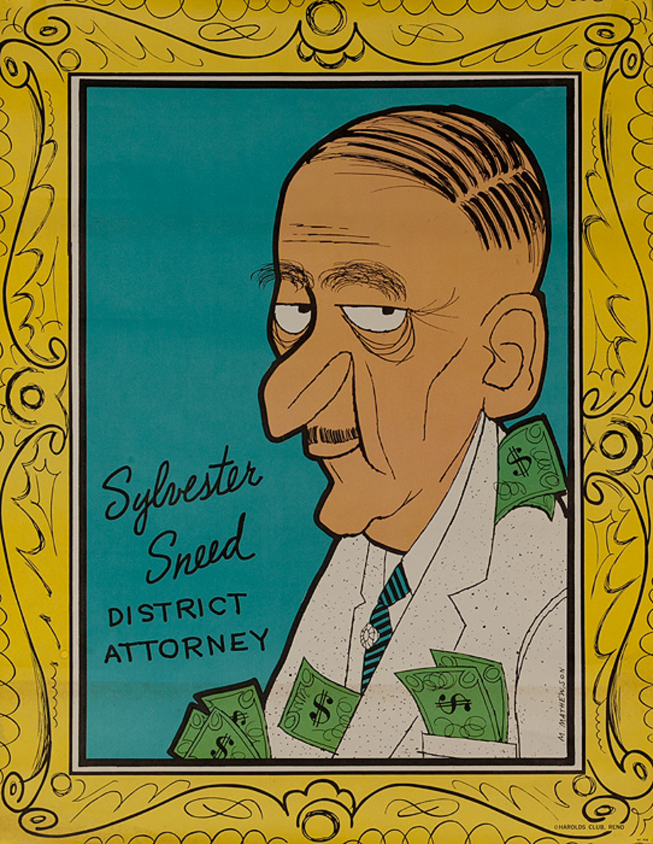 Sylvester Sneed, District Attorney,  Original Harold's Club Casino Poster