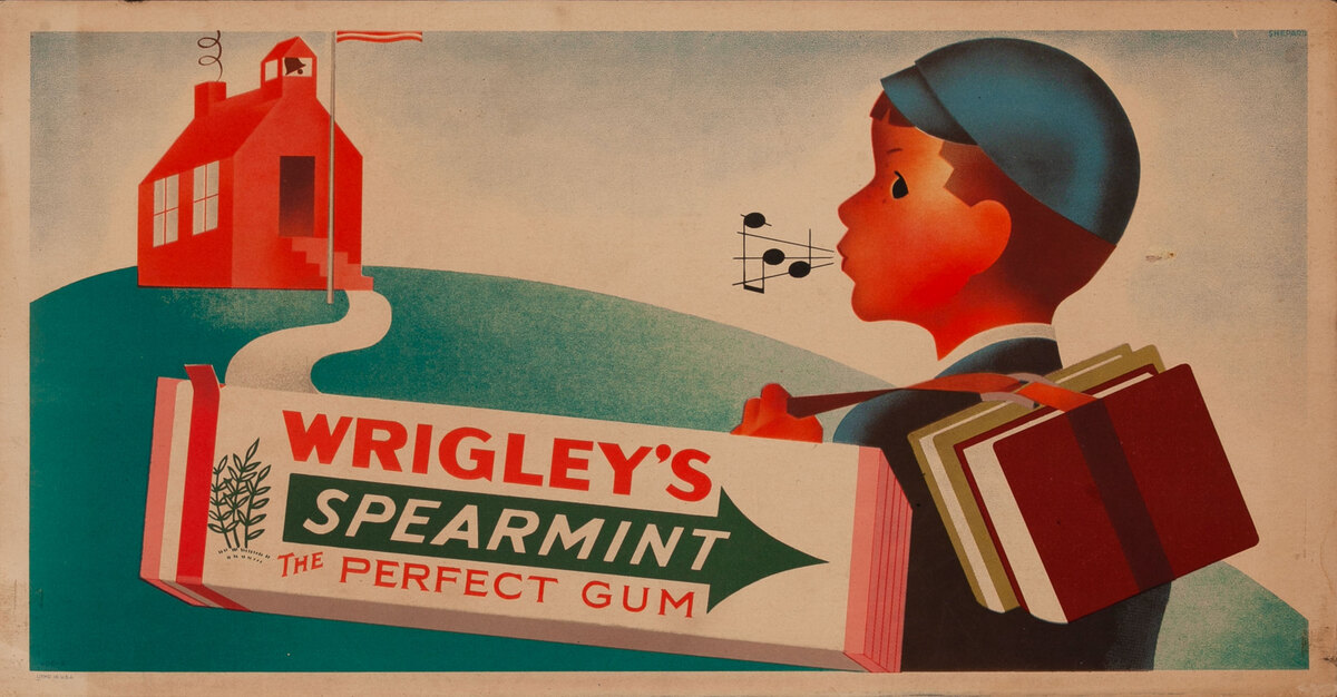 Wrigley's Spearmint Gum Original Trolly Advertising Poster, Schoolboy 