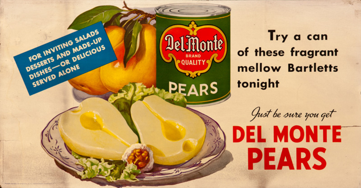 Del Monte Pears Original Trolley Card Advertising Card