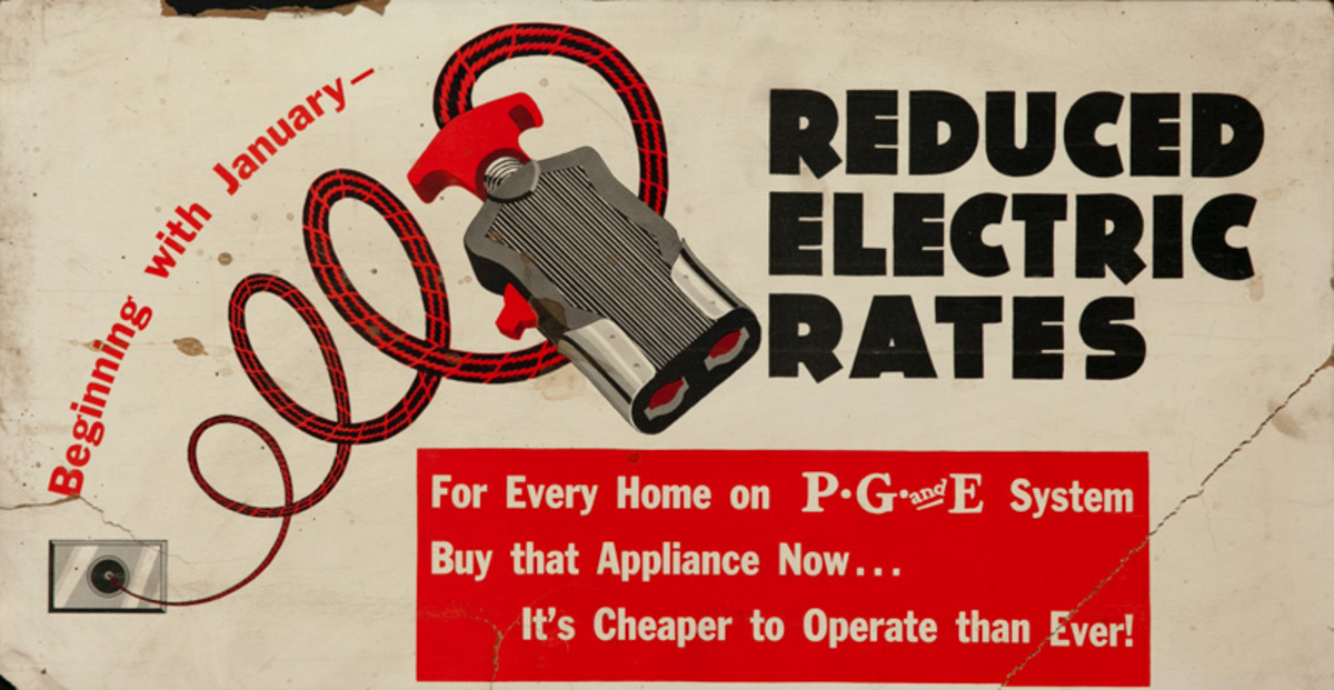 Reduced Electric Rates, P G and E Original Trolley Card Advertising Card
