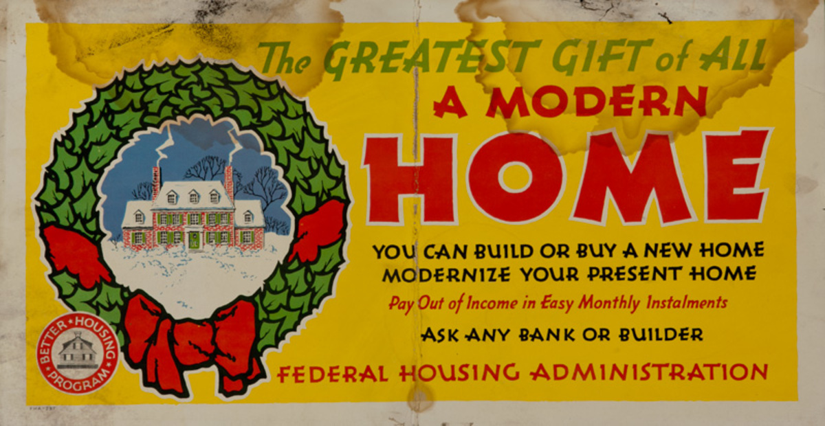 FHA The Greatest Gift of All, A Modern Home, Original Trolley Card Advertising Card