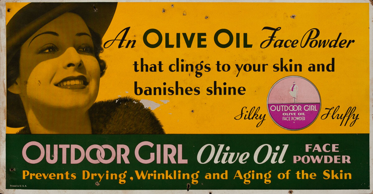 Outdoor Girl Olive Oil Face Powder, Original Trolley Card Advertising Card