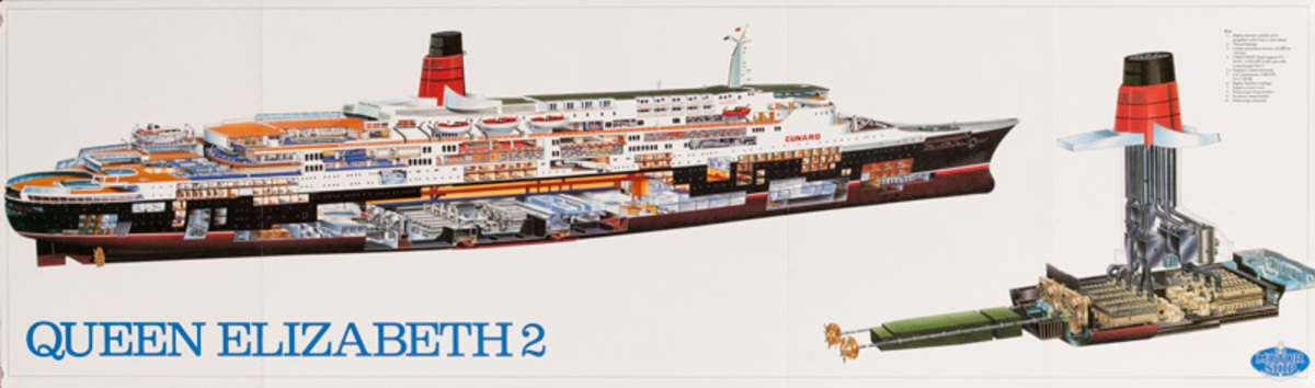 QE2 Queen Elizabeth Cruise Ship Cutaway Poster