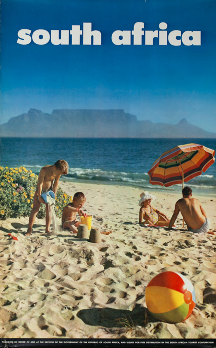 South Africa Travel Poster, family on beach