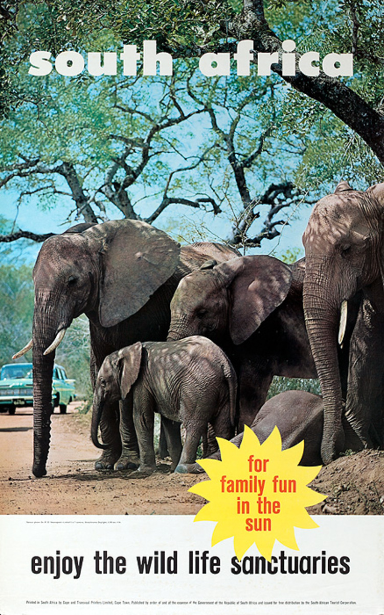 South Africa Travel Poster, For Family Fun in the Sun, Enjoy the Wild Life Sanctuaries